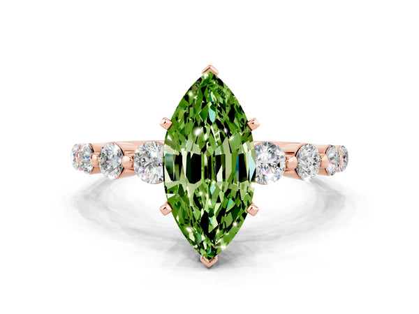 Rose gold Marquise Cut Solitaire Peridot Ring with Pave Band and Four-Prong Setting