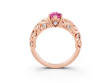 Rose gold Marquise Cut Solitaire Pink Sapphire Leaf-Inspired Vine Band Ring with Prong Setting_27