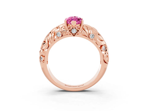 Rose gold Marquise Cut Solitaire Pink Sapphire Leaf-Inspired Vine Band Ring with Prong Setting_27