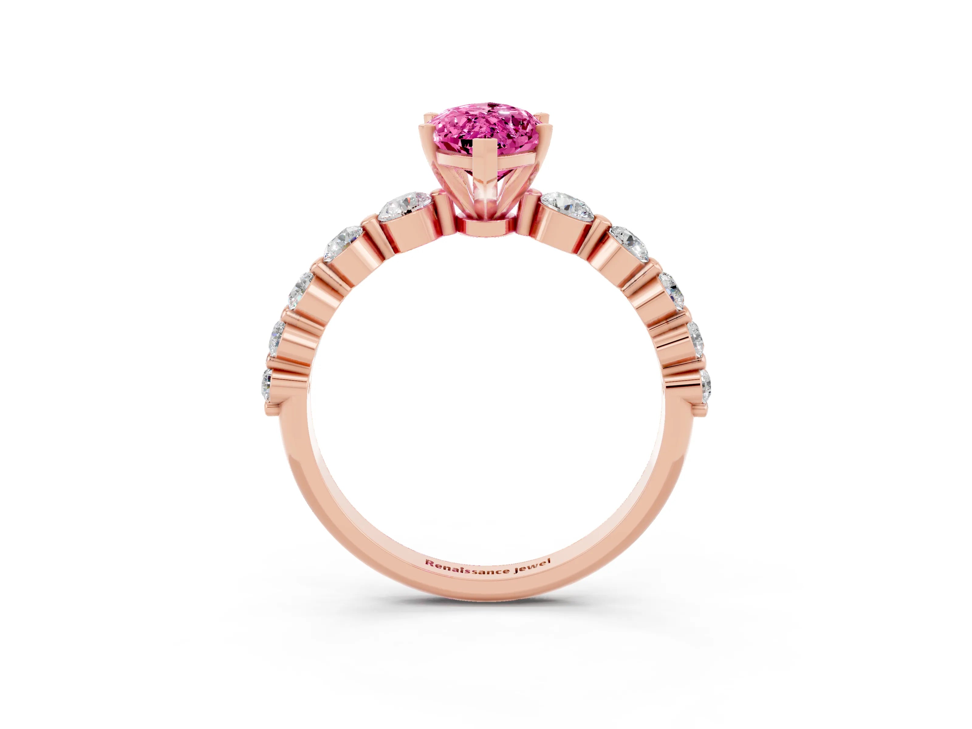Rose gold Marquise Cut Solitaire Pink Sapphire Ring with Pave Band and Four-Prong Setting_27