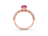 Rose gold Marquise Cut Solitaire Pink Sapphire Ring with Pave Band and Four-Prong Setting_27