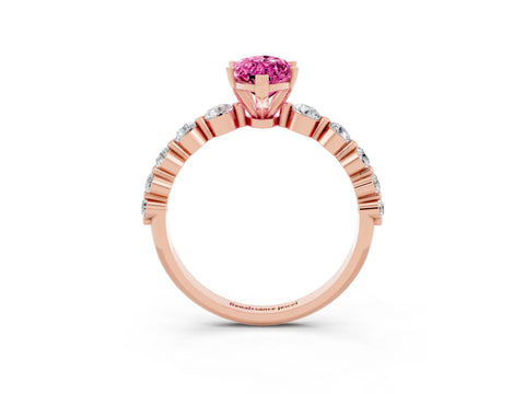 Rose gold Marquise Cut Solitaire Pink Sapphire Ring with Pave Band and Four-Prong Setting_27