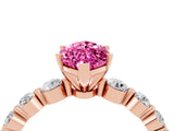 Rose gold Marquise Cut Solitaire Pink Sapphire Ring with Pave Band and Four-Prong Setting_28