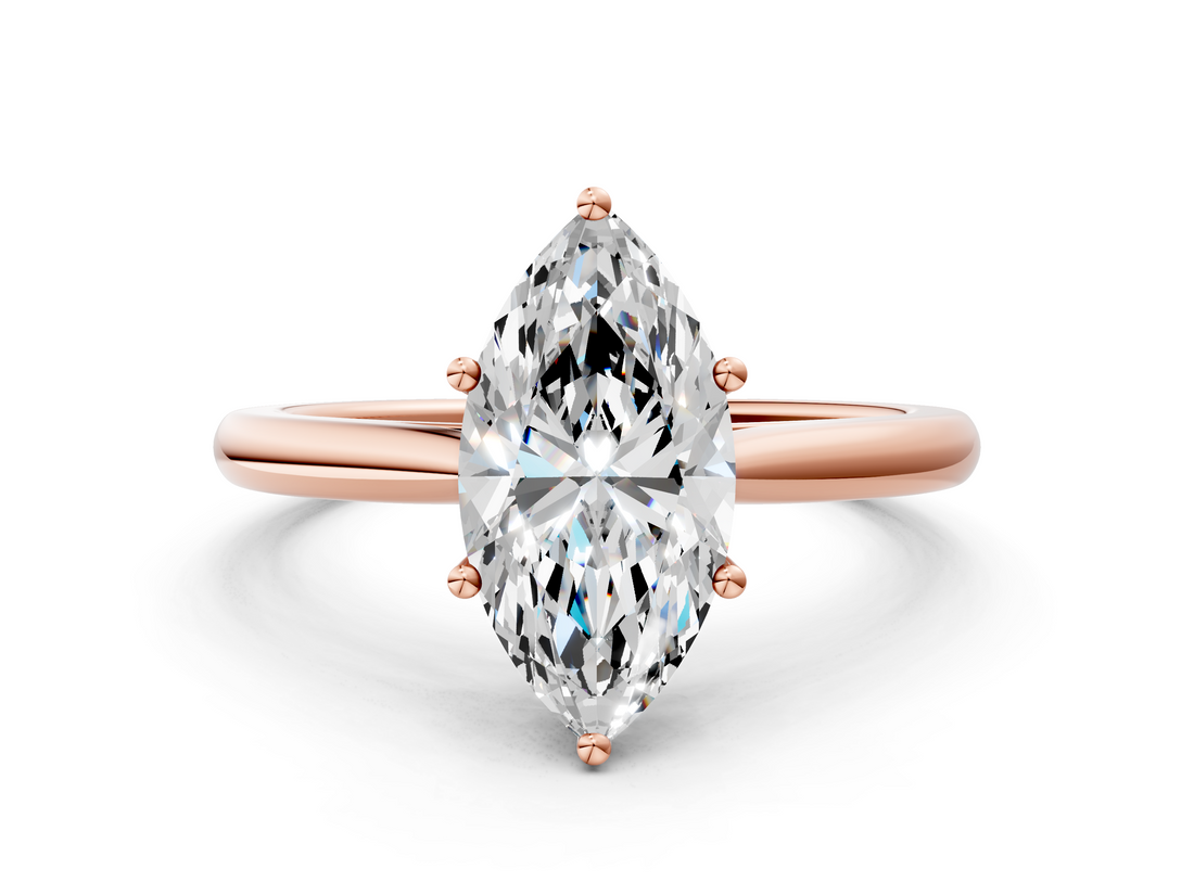 Rose gold Marquise Cut Solitaire Ring with Cathedral Band and Four-Prong Setting_79