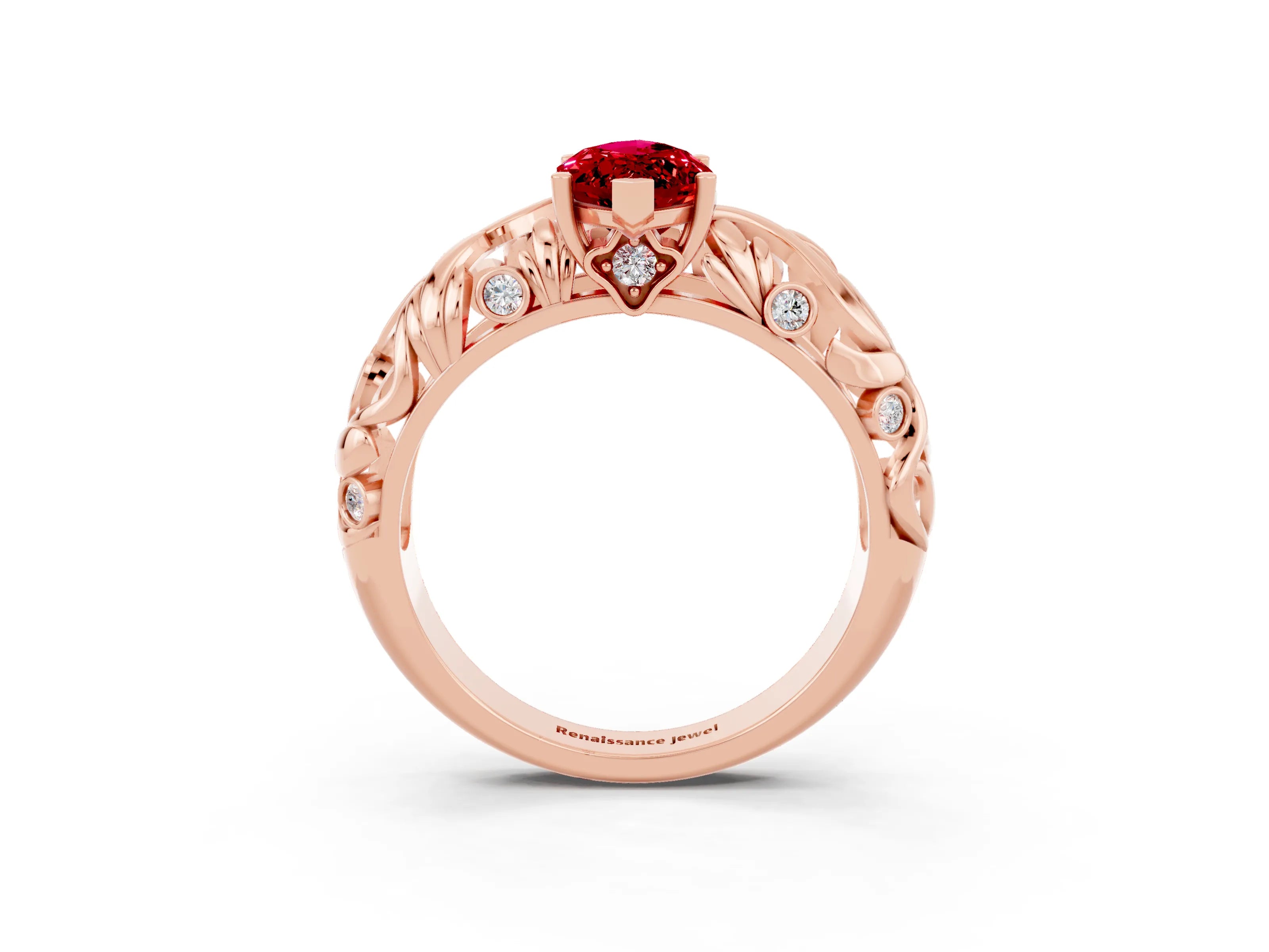 Rose gold Marquise Cut Solitaire Ruby Leaf-Inspired Vine Band Ring with Prong Setting_3