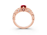Rose gold Marquise Cut Solitaire Ruby Leaf-Inspired Vine Band Ring with Prong Setting_3