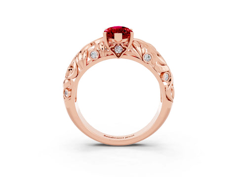Rose gold Marquise Cut Solitaire Ruby Leaf-Inspired Vine Band Ring with Prong Setting_3