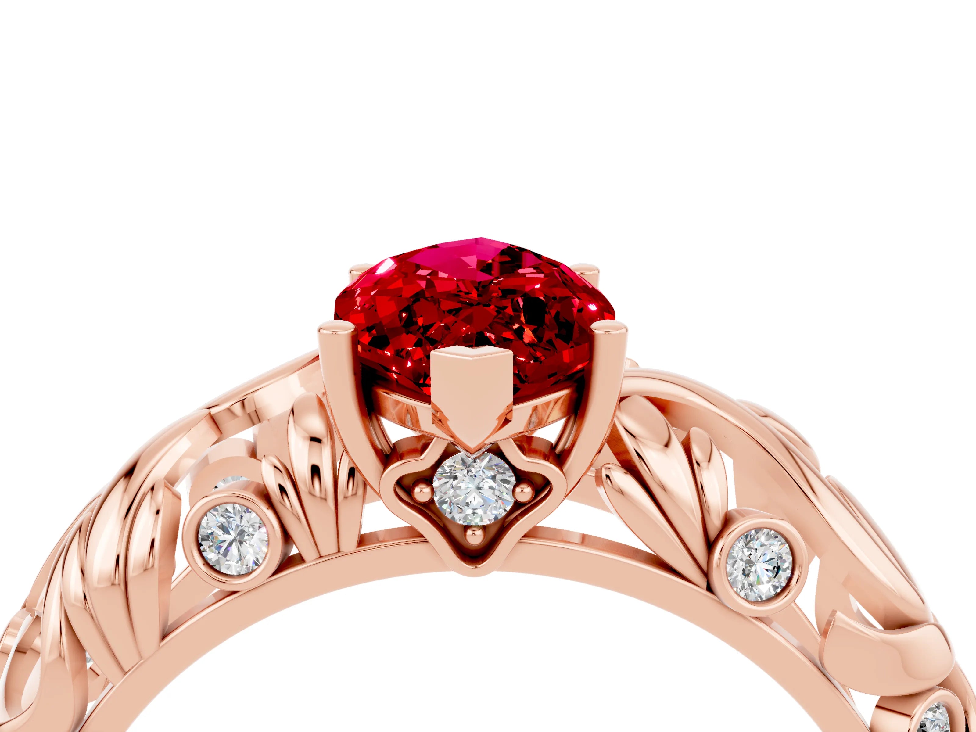 Rose gold Marquise Cut Solitaire Ruby Leaf-Inspired Vine Band Ring with Prong Setting_4