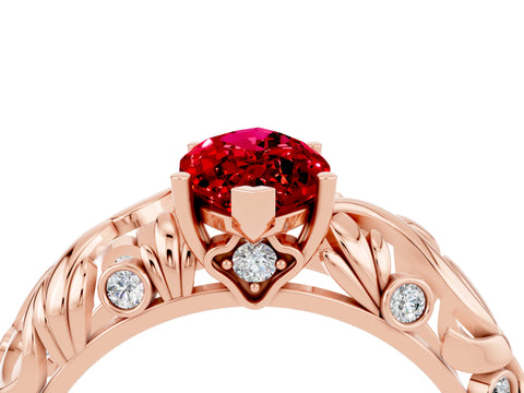 Rose gold Marquise Cut Solitaire Ruby Leaf-Inspired Vine Band Ring with Prong Setting_4