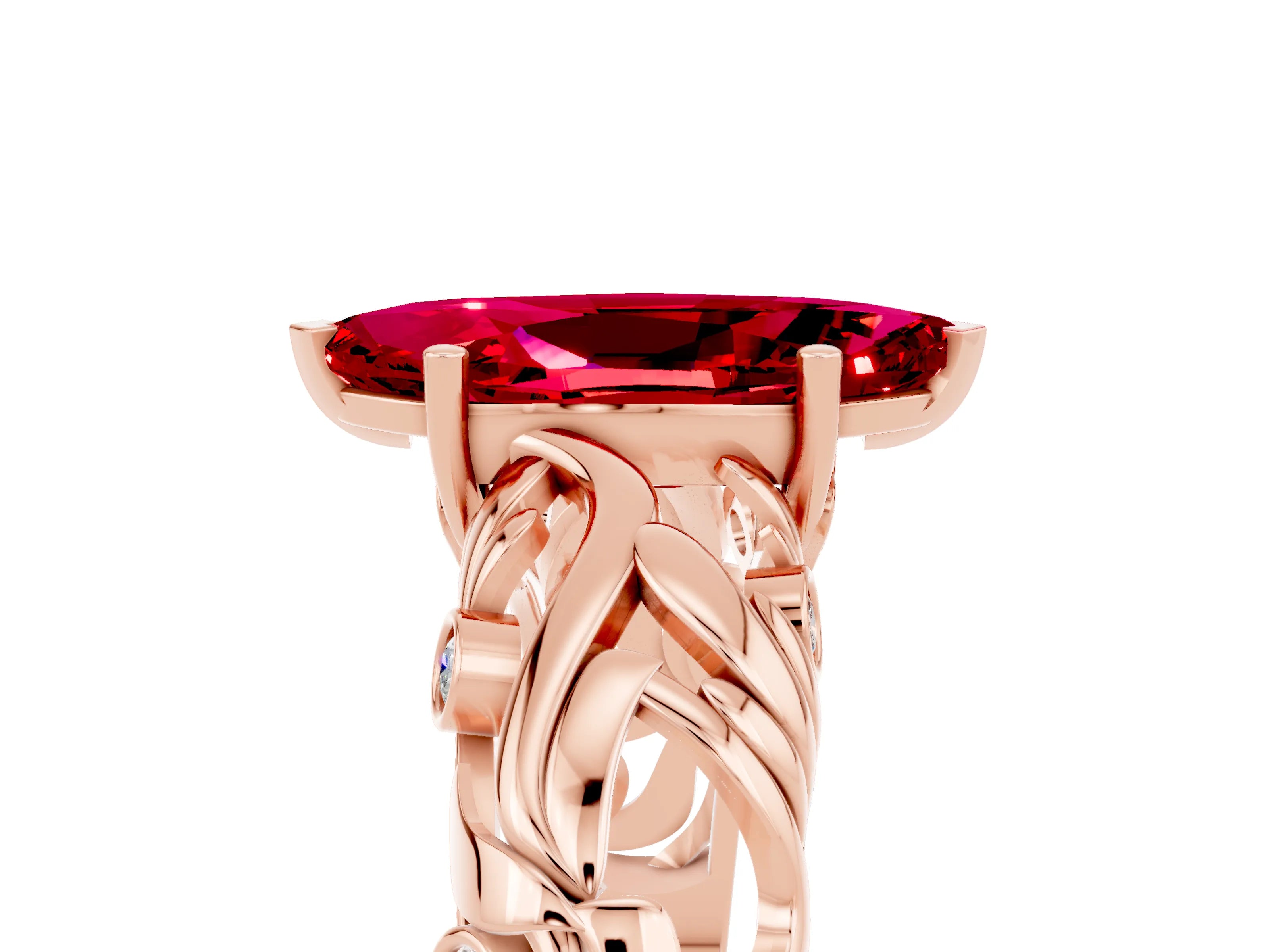 Rose gold Marquise Cut Solitaire Ruby Leaf-Inspired Vine Band Ring with Prong Setting_5