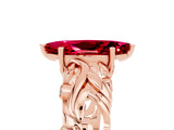 Rose gold Marquise Cut Solitaire Ruby Leaf-Inspired Vine Band Ring with Prong Setting_5