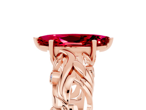 Rose gold Marquise Cut Solitaire Ruby Leaf-Inspired Vine Band Ring with Prong Setting_5