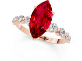 Rose gold Marquise Cut Solitaire Ruby Ring with Pave Band and Four-Prong Setting_1