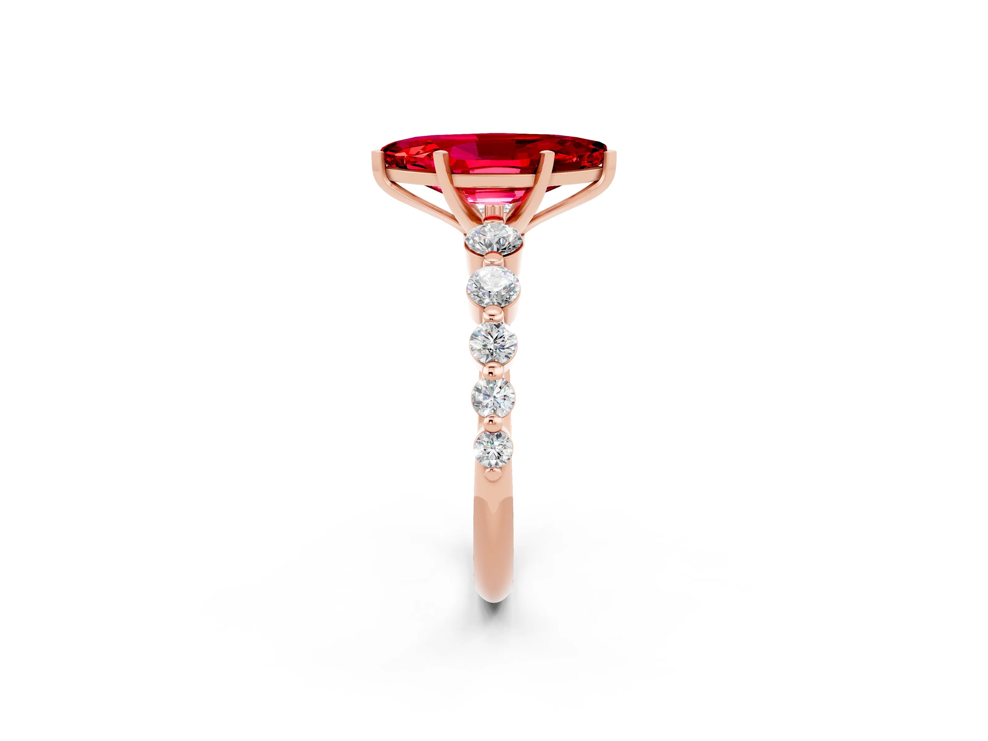 Rose gold Marquise Cut Solitaire Ruby Ring with Pave Band and Four-Prong Setting_2