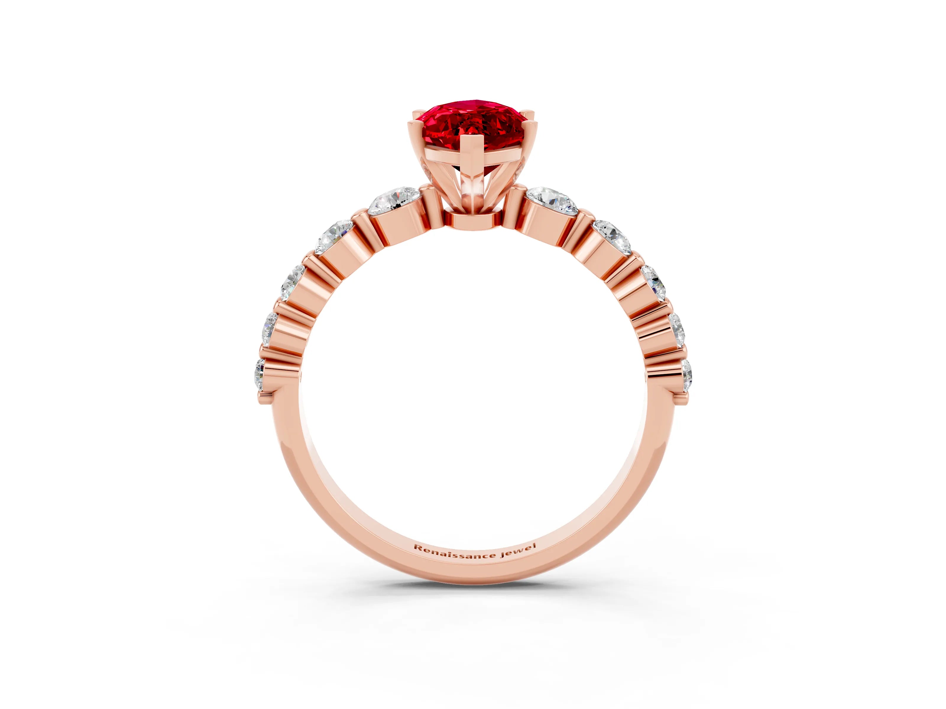 Rose gold Marquise Cut Solitaire Ruby Ring with Pave Band and Four-Prong Setting_3