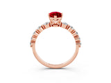 Rose gold Marquise Cut Solitaire Ruby Ring with Pave Band and Four-Prong Setting_3