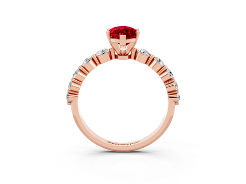 Rose gold Marquise Cut Solitaire Ruby Ring with Pave Band and Four-Prong Setting_3
