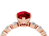 Rose gold Marquise Cut Solitaire Ruby Ring with Pave Band and Four-Prong Setting_4