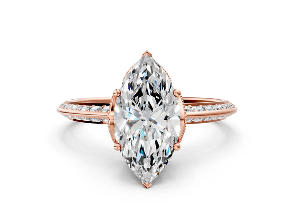 Rose Gold Marquise Graduated Pave Engagement Ring Setting