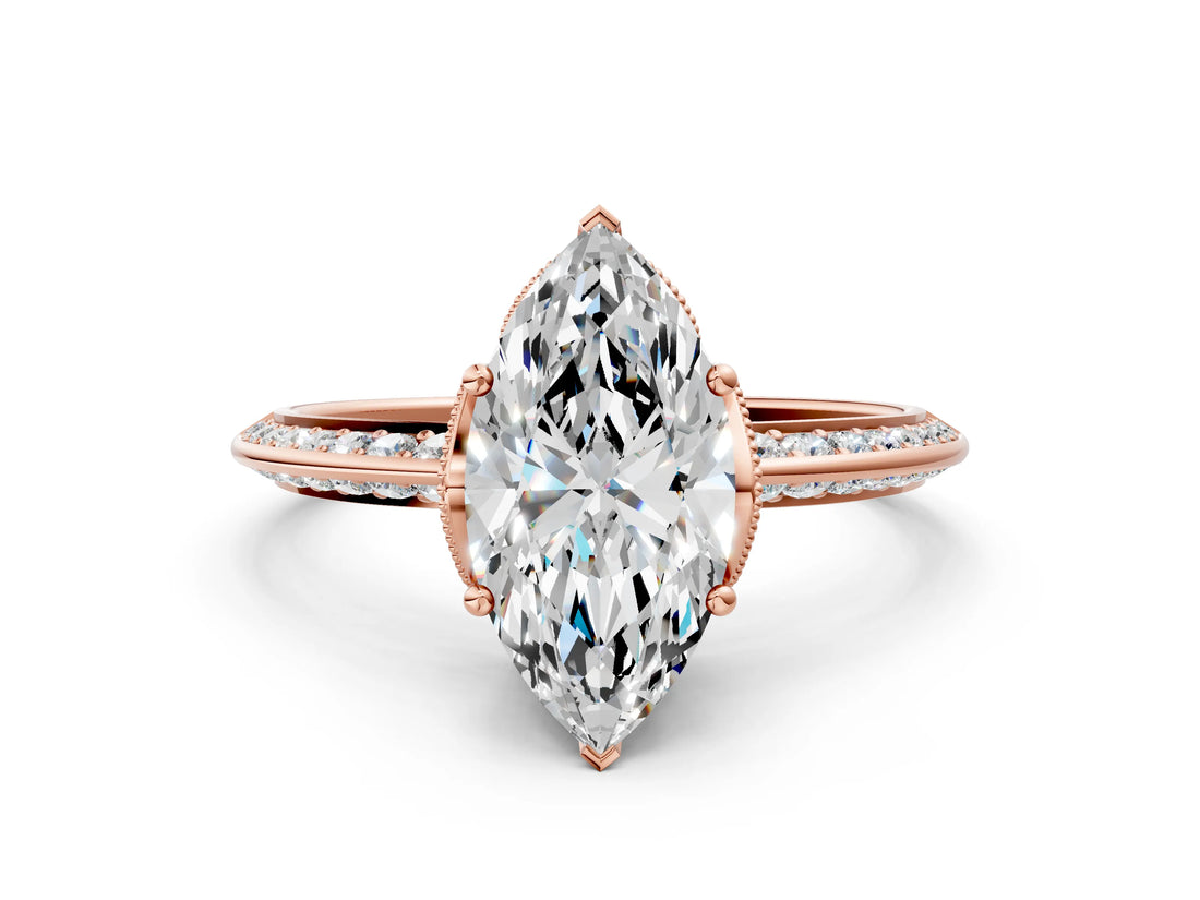 Rose gold Marquise Cut Solitaire Split Shank Pave Diamond Engagement Ring with Four-Prong Setting_9