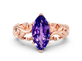 Rose gold Marquise Cut Solitaire Tanzanite Leaf-Inspired Vine Band Ring with Prong Setting