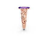 Rose gold Marquise Cut Solitaire Tanzanite Leaf-Inspired Vine Band Ring with Prong Setting_2