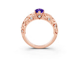 Rose gold Marquise Cut Solitaire Tanzanite Leaf-Inspired Vine Band Ring with Prong Setting_3