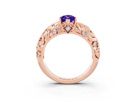 Rose gold Marquise Cut Solitaire Tanzanite Leaf-Inspired Vine Band Ring with Prong Setting_3