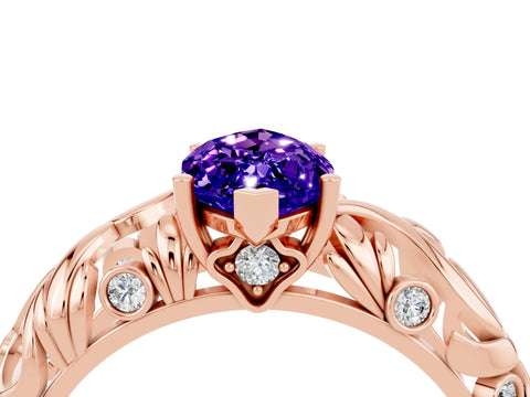 Rose gold Marquise Cut Solitaire Tanzanite Leaf-Inspired Vine Band Ring with Prong Setting_4