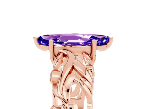 Rose gold Marquise Cut Solitaire Tanzanite Leaf-Inspired Vine Band Ring with Prong Setting_5