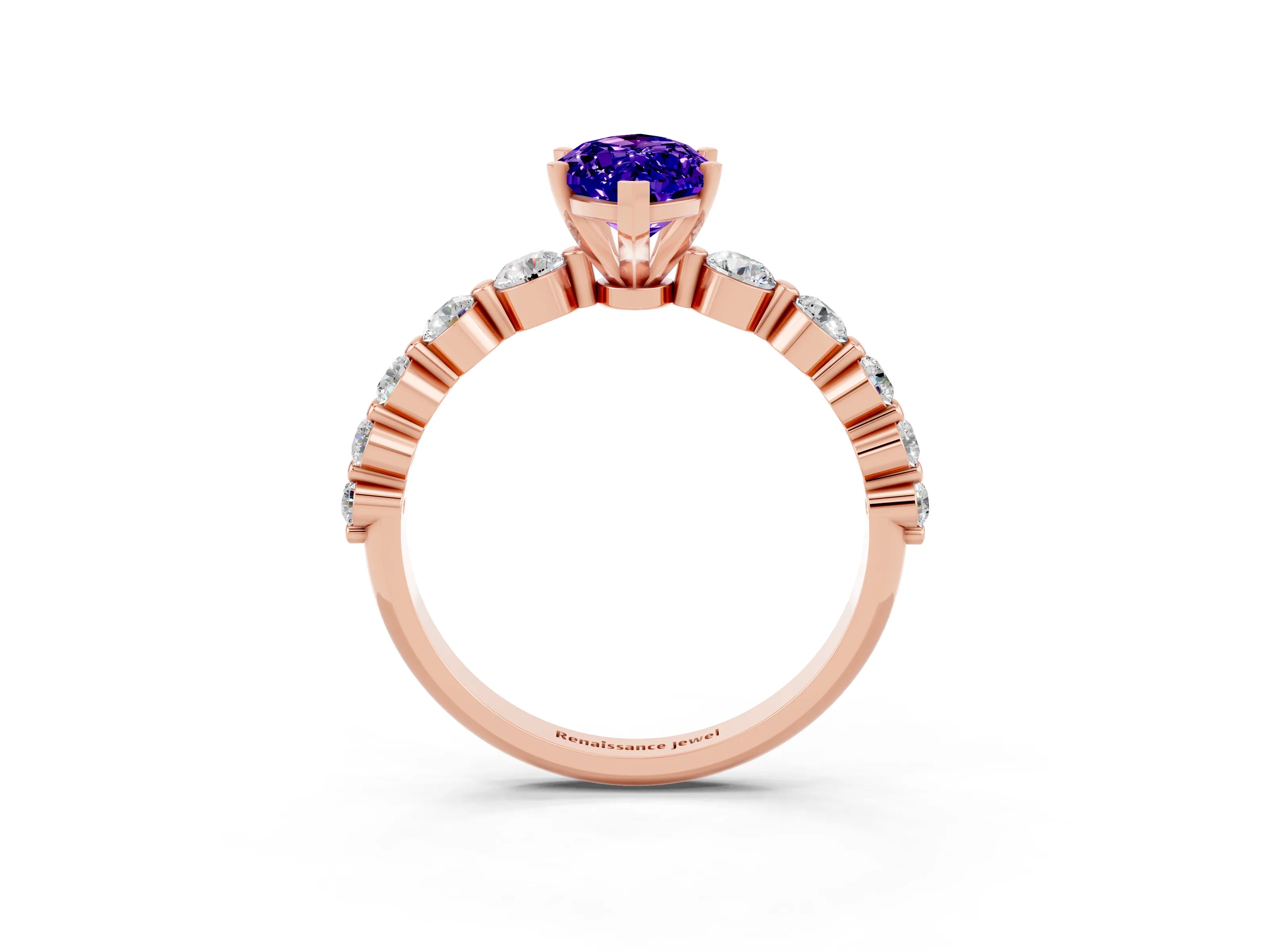 Rose gold Marquise Cut Solitaire Tanzanite Ring with Pave Band and Four-Prong Setting_3