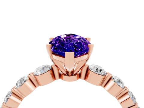 Rose gold Marquise Cut Solitaire Tanzanite Ring with Pave Band and Four-Prong Setting_4