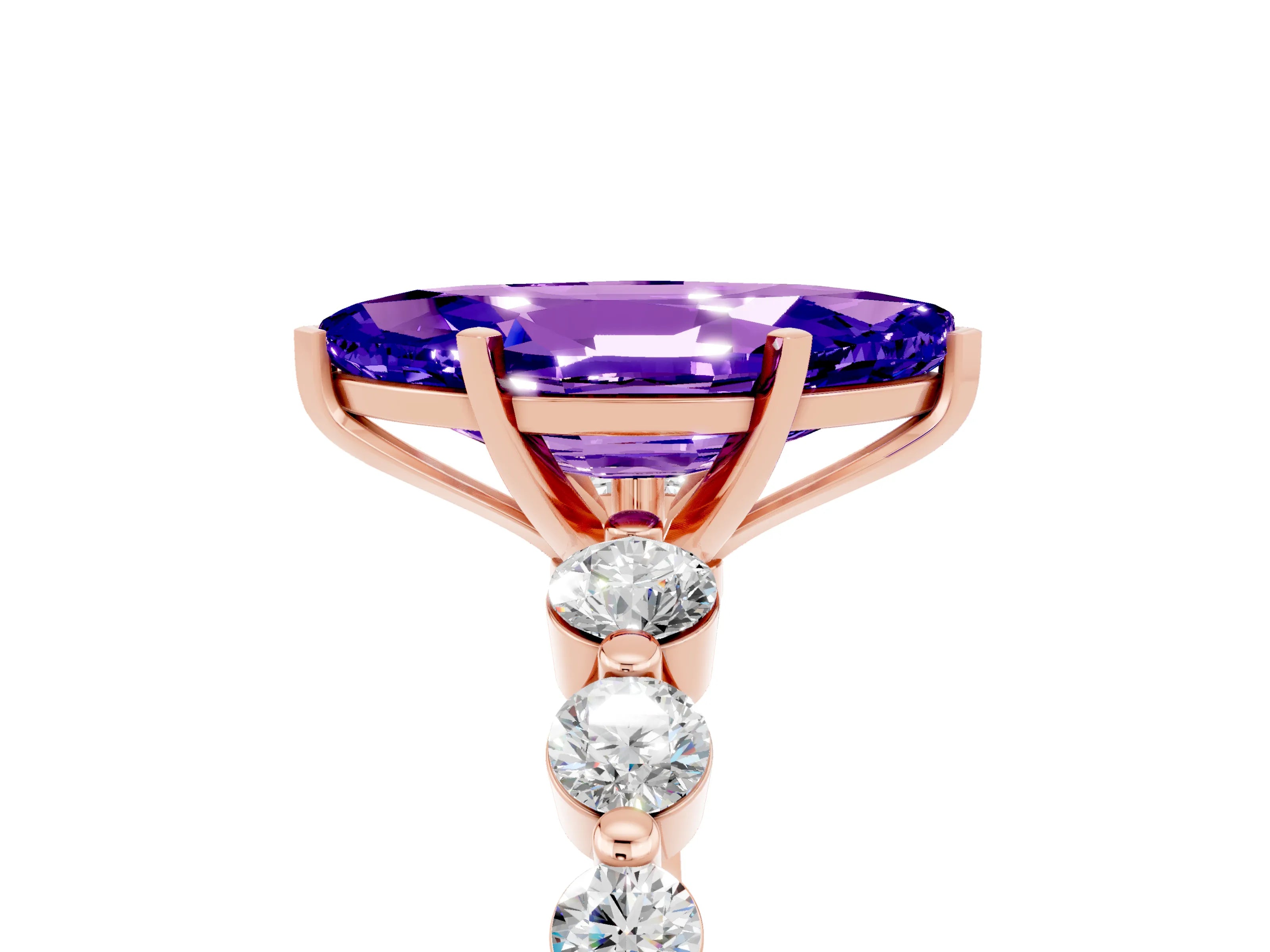 Rose gold Marquise Cut Solitaire Tanzanite Ring with Pave Band and Four-Prong Setting_5