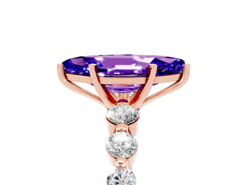 Rose gold Marquise Cut Solitaire Tanzanite Ring with Pave Band and Four-Prong Setting_5