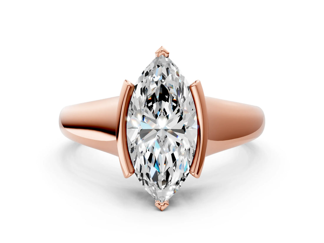 Rose gold Marquise Cut Solitaire Tension Set Diamond Ring with Split Shank Band_15