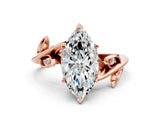 Rose gold Marquise Cut Solitaire Twist Engagement Ring with Leaf Accents and Prong Setting_15