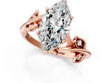 Rose gold Marquise Cut Solitaire Twist Engagement Ring with Leaf Accents and Prong Setting_16
