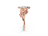 Rose gold Marquise Cut Solitaire Twist Engagement Ring with Leaf Accents and Prong Setting_17