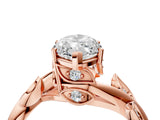 Rose gold Marquise Cut Solitaire Twist Engagement Ring with Leaf Accents and Prong Setting_19