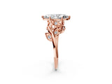 Rose gold Marquise Cut Solitaire Twist Engagement Ring with Leaf Accents and Prong Setting_5