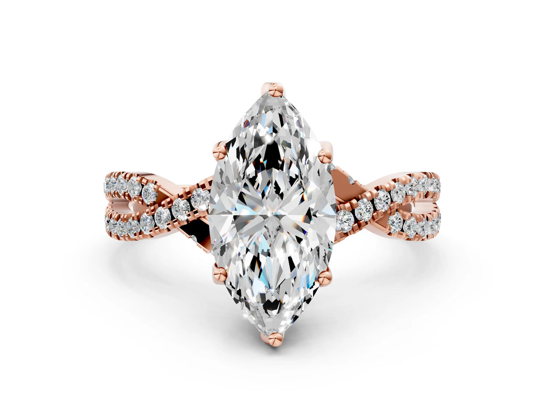 Rose gold Marquise Cut Solitaire Twist Pave Diamond Engagement Ring with Prong Setting_15