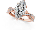 Rose gold Marquise Cut Solitaire Twist Pave Diamond Engagement Ring with Prong Setting_16