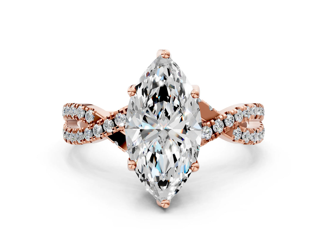 Rose gold Marquise Cut Solitaire Twist Pave Diamond Engagement Ring with Prong Setting_39