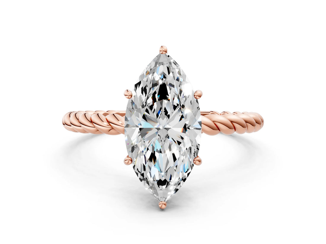 Rose gold Marquise Cut Solitaire Twisted Band 4-Prong Ring_15
