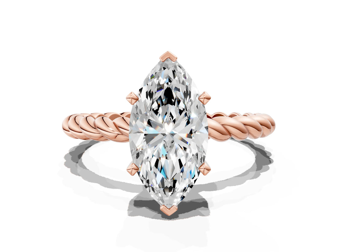 Rose gold Marquise Cut Solitaire Twisted Band with Four-Prong Setting_103