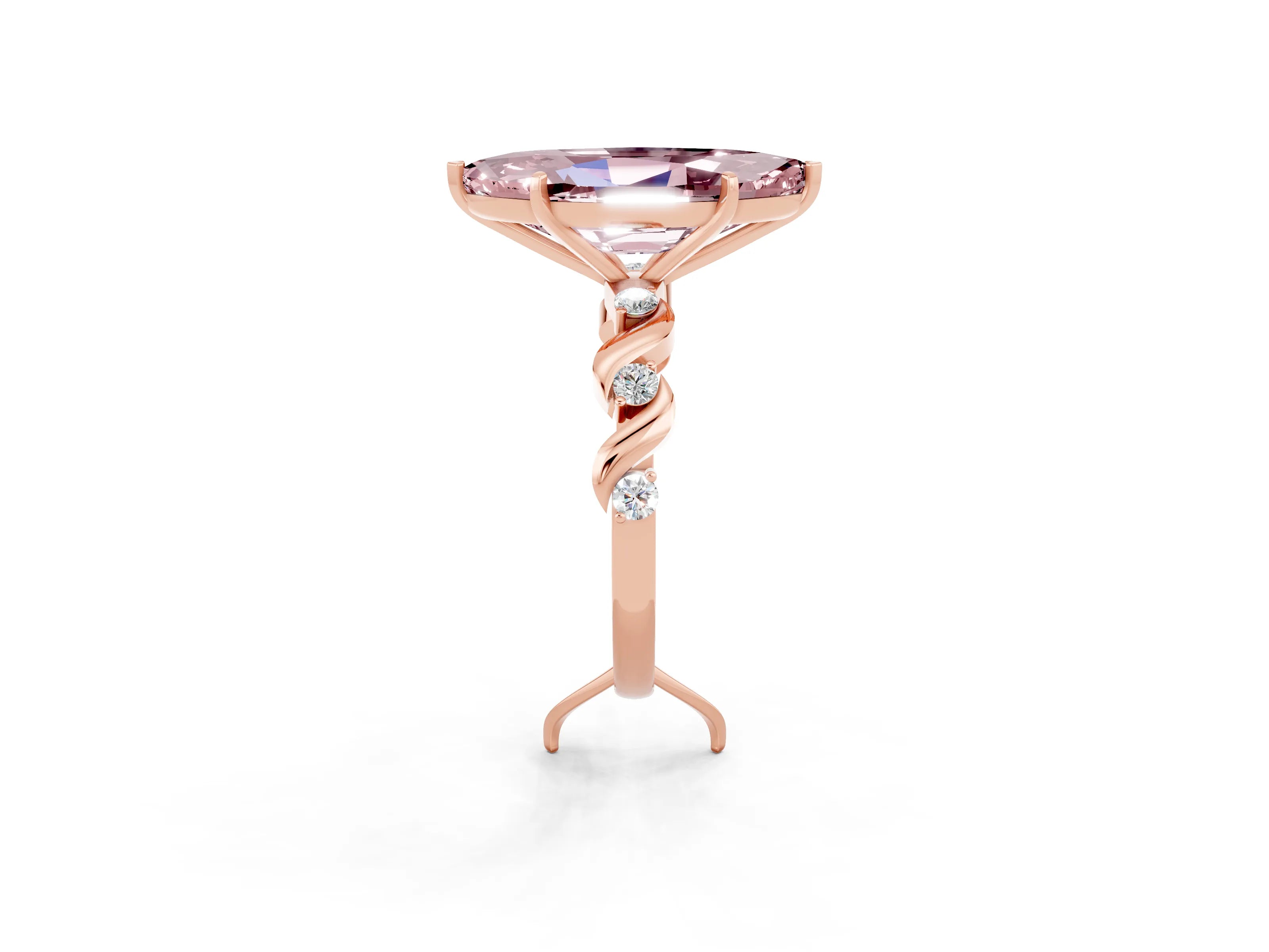 Rose gold Marquise Cut Solitaire Twisted Band with Prong Setting_2
