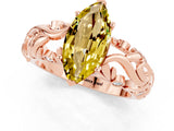Rose gold Marquise Cut Solitaire Yellow Sapphire Leaf-Inspired Vine Band Ring with Prong Setting_25