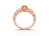 Rose gold Marquise Cut Solitaire Yellow Sapphire Leaf-Inspired Vine Band Ring with Prong Setting_27