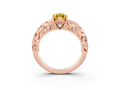 Rose gold Marquise Cut Solitaire Yellow Sapphire Leaf-Inspired Vine Band Ring with Prong Setting_27