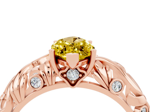 Rose gold Marquise Cut Solitaire Yellow Sapphire Leaf-Inspired Vine Band Ring with Prong Setting_28